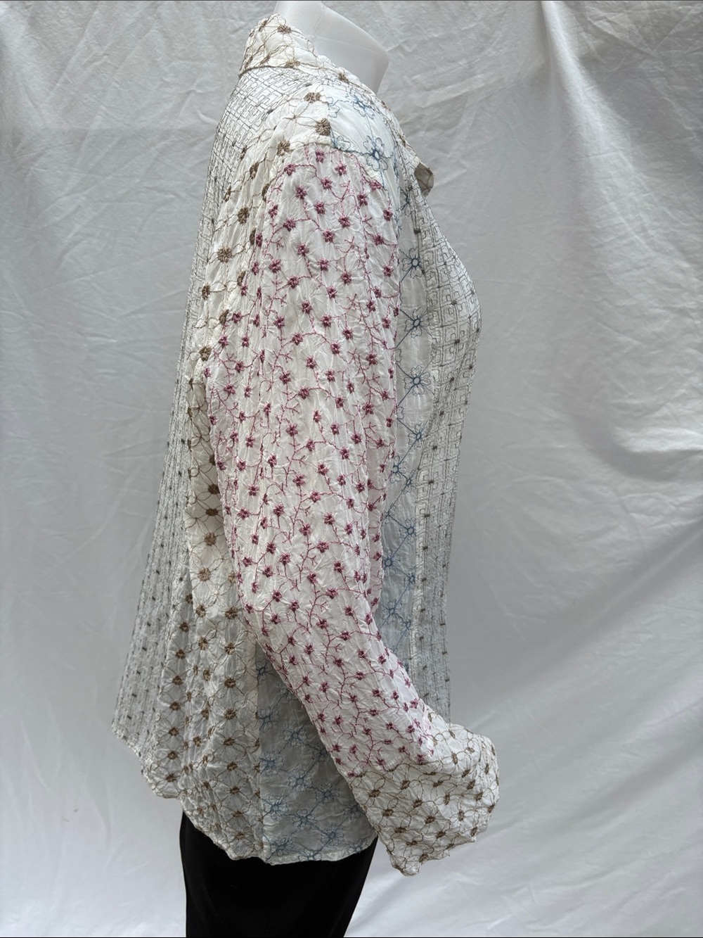 J. Jill White Button-Down Shirt with Pink, Brown, and Blue Embroidered Panels - Picture 11 of 12